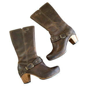 DANSKO Rylan Crazy Horse Women's Size 40 Brown Leather Mid-Calf Zip Heeled Boots